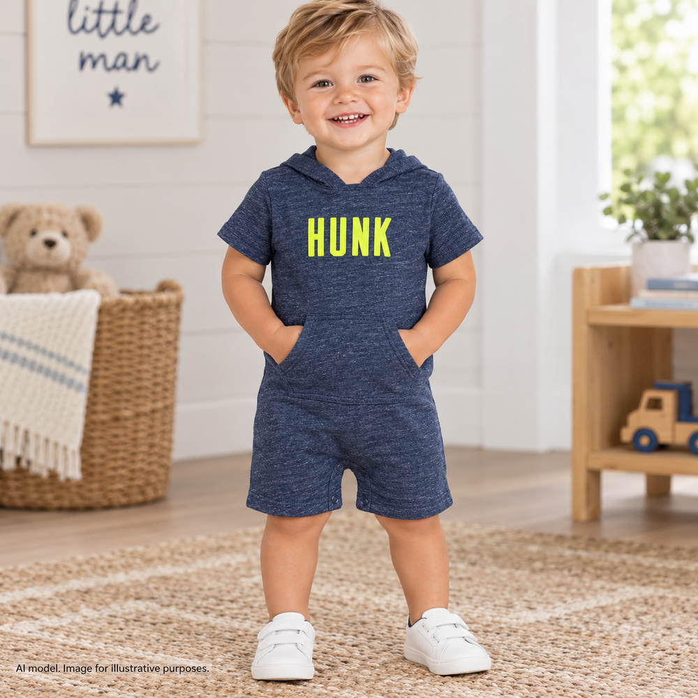 Carter's Romper One Piece Boys 24 Months Blue French Terry Hunk Short Sleeve
